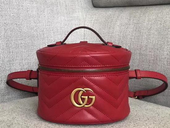 Gucci GG Marmont Mini Backpack in Hibiscus Red Matelasse Chevron Leather with a Heart on The Back 598594