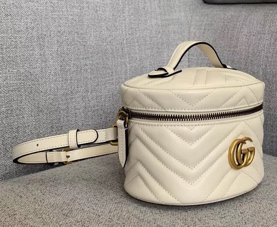 Gucci GG Marmont Mini Backpack in White Matelasse Chevron Leather with a Heart on The Back 598594