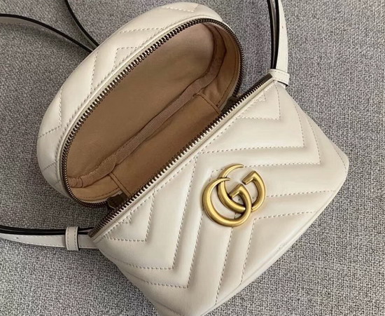 Gucci GG Marmont Mini Backpack in White Matelasse Chevron Leather with a Heart on The Back 598594