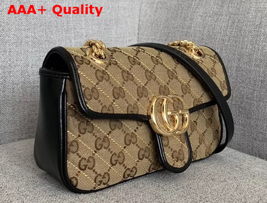 Gucci GG Marmont Mini Bag Beige Ebony Original GG Canvas and Black Leather Trim 446744 Replica