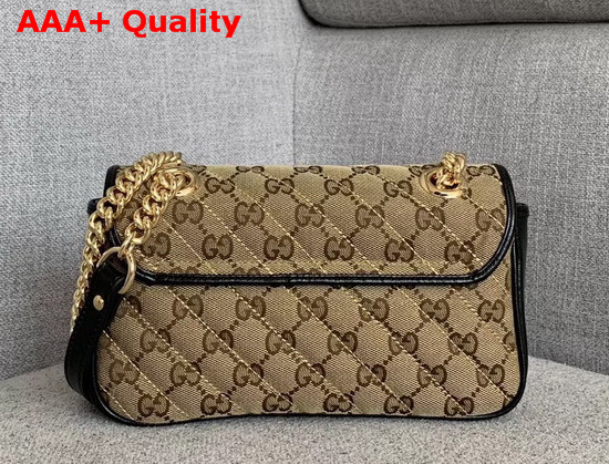 Gucci GG Marmont Mini Bag Beige Ebony Original GG Canvas and Black Leather Trim 446744 Replica