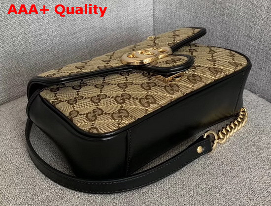 Gucci GG Marmont Mini Bag Beige Ebony Original GG Canvas and Black Leather Trim 446744 Replica