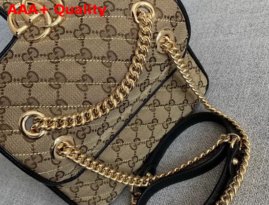 Gucci GG Marmont Mini Bag Beige Ebony Original GG Canvas and Black Leather Trim 446744 Replica