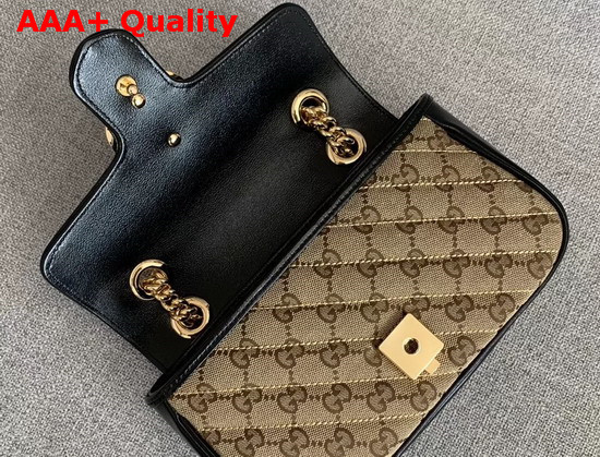 Gucci GG Marmont Mini Bag Beige Ebony Original GG Canvas and Black Leather Trim 446744 Replica