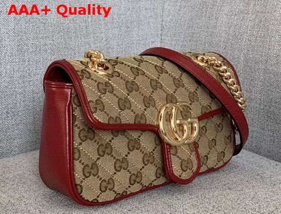 Gucci GG Marmont Mini Bag Beige Ebony Original GG Canvas and Red Leather Trim 446744 Replica