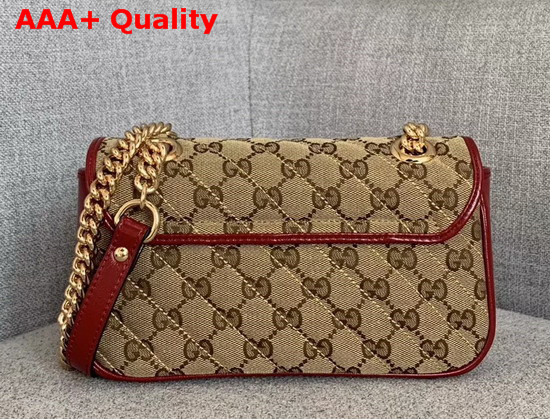 Gucci GG Marmont Mini Bag Beige Ebony Original GG Canvas and Red Leather Trim 446744 Replica