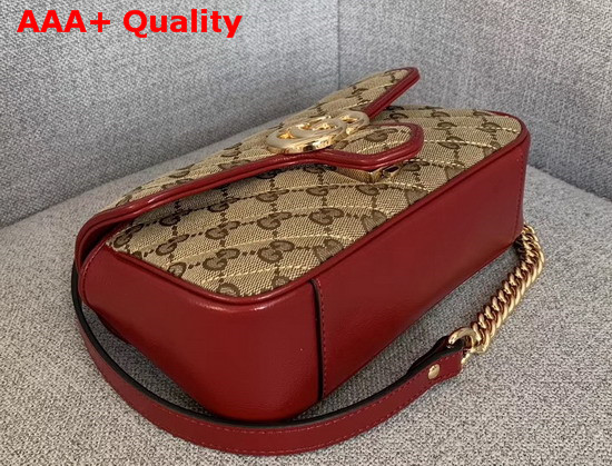 Gucci GG Marmont Mini Bag Beige Ebony Original GG Canvas and Red Leather Trim 446744 Replica