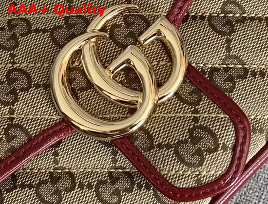 Gucci GG Marmont Mini Bag Beige Ebony Original GG Canvas and Red Leather Trim 446744 Replica