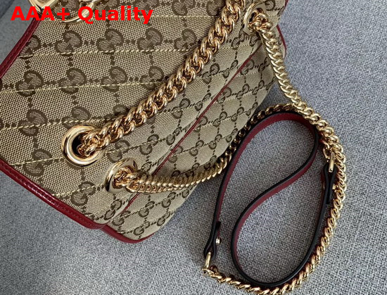 Gucci GG Marmont Mini Bag Beige Ebony Original GG Canvas and Red Leather Trim 446744 Replica