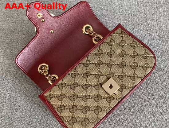 Gucci GG Marmont Mini Bag Beige Ebony Original GG Canvas and Red Leather Trim 446744 Replica