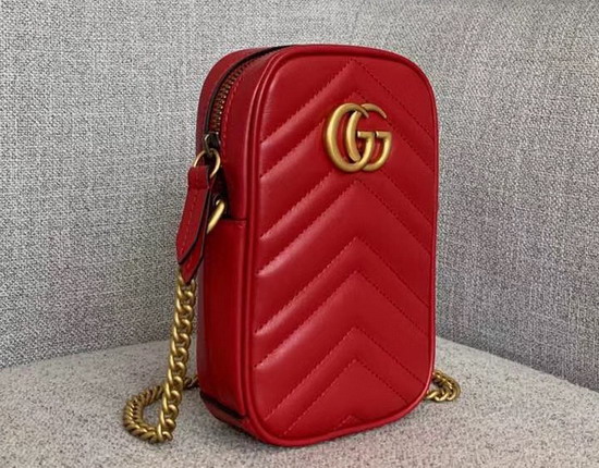 Gucci GG Marmont Mini Bag in Hibiscus Red Leather 598597