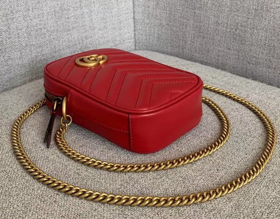 Gucci GG Marmont Mini Bag in Hibiscus Red Leather 598597