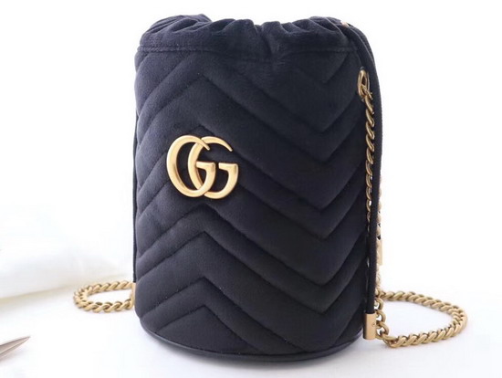 Gucci GG Marmont Mini Bucket Bag Black Velvet 575163