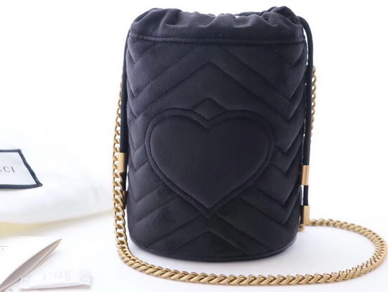 Gucci GG Marmont Mini Bucket Bag Black Velvet 575163