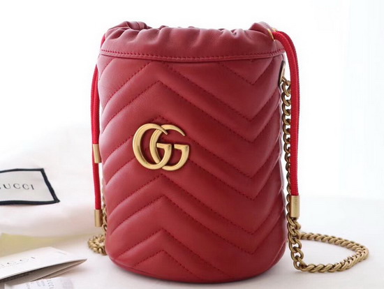 Gucci GG Marmont Mini Bucket Bag Hibiscus Red Leather 575163