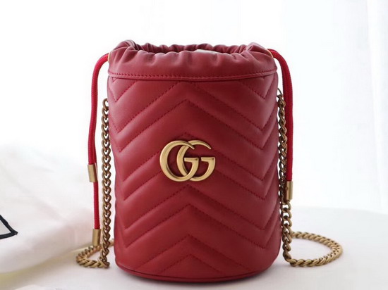 Gucci GG Marmont Mini Bucket Bag Hibiscus Red Leather 575163