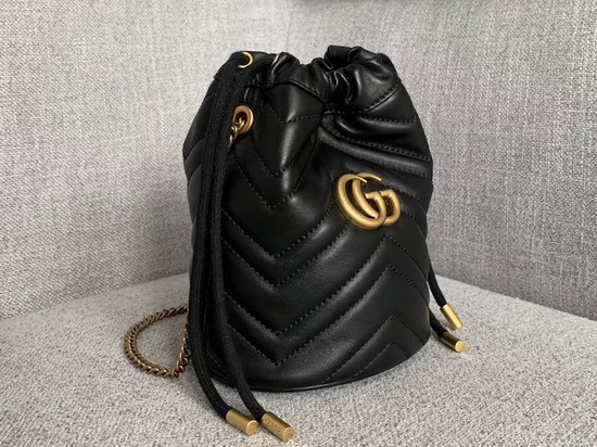 Gucci GG Marmont Mini Bucket Bag in Black Matelasse Chevron Leather with a Heart on The Back 575163