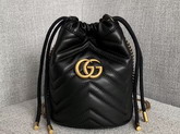 Gucci GG Marmont Mini Bucket Bag in Black Matelasse Chevron Leather with a Heart on The Back 575163