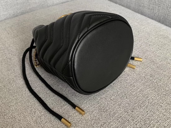 Gucci GG Marmont Mini Bucket Bag in Black Matelasse Chevron Leather with a Heart on The Back 575163