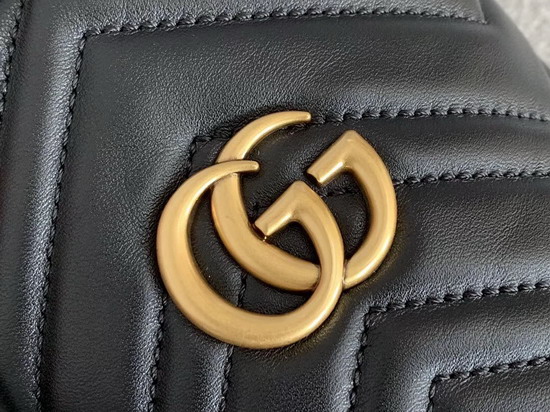 Gucci GG Marmont Mini Bucket Bag in Black Matelasse Chevron Leather with a Heart on The Back 575163