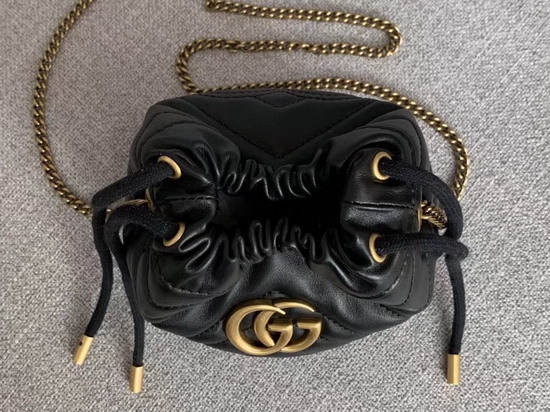 Gucci GG Marmont Mini Bucket Bag in Black Matelasse Chevron Leather with a Heart on The Back 575163