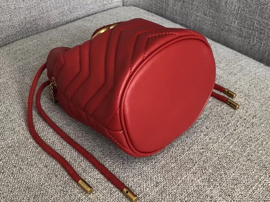 Gucci GG Marmont Mini Bucket Bag in Hibiscus Red Matelasse Chevron Leather with a Heart on The Back 575163