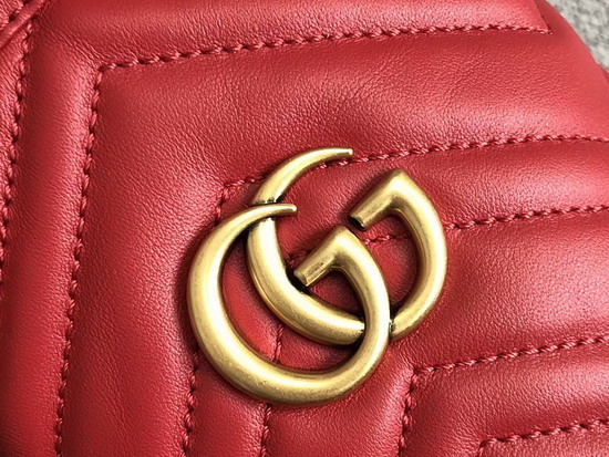 Gucci GG Marmont Mini Bucket Bag in Hibiscus Red Matelasse Chevron Leather with a Heart on The Back 575163