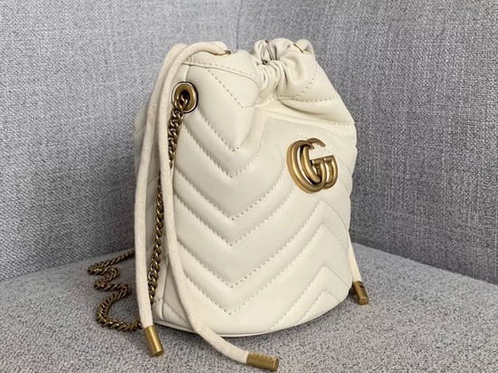 Gucci GG Marmont Mini Bucket Bag in White Matelasse Chevron Leather with a Heart on The Back 575163