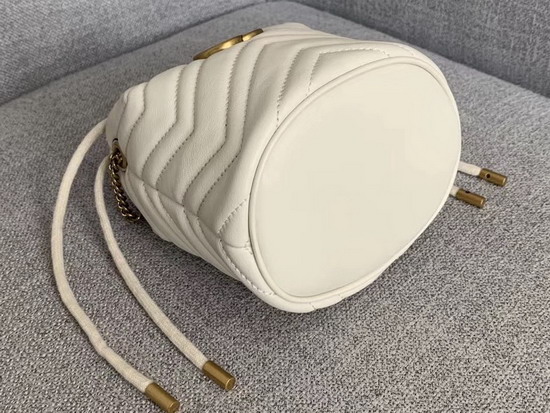 Gucci GG Marmont Mini Bucket Bag in White Matelasse Chevron Leather with a Heart on The Back 575163