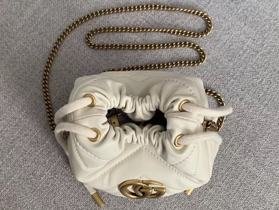 Gucci GG Marmont Mini Bucket Bag in White Matelasse Chevron Leather with a Heart on The Back 575163