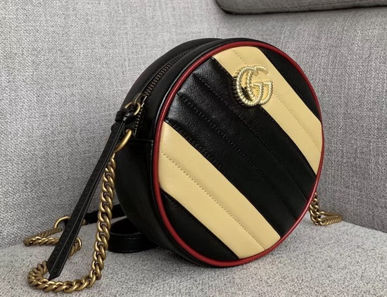 Gucci GG Marmont Mini Round Shoulder Bag Beige and Black Leather 550154