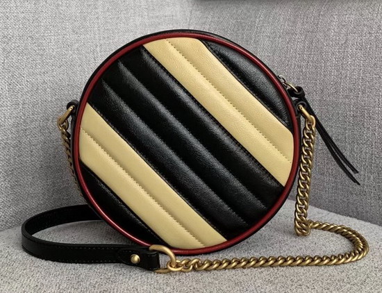 Gucci GG Marmont Mini Round Shoulder Bag Beige and Black Leather 550154