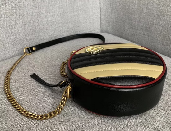 Gucci GG Marmont Mini Round Shoulder Bag Beige and Black Leather 550154