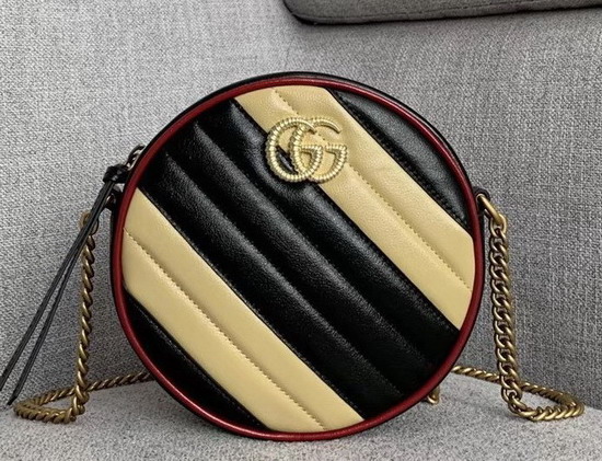 Gucci GG Marmont Mini Round Shoulder Bag Beige and Black Leather 550154