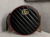 Gucci GG Marmont Mini Round Shoulder Bag Black Diagonal Matelasse Leather with a Vintage Effect 550154