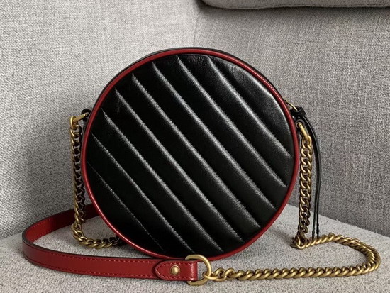 Gucci GG Marmont Mini Round Shoulder Bag Black Diagonal Matelasse Leather with a Vintage Effect 550154