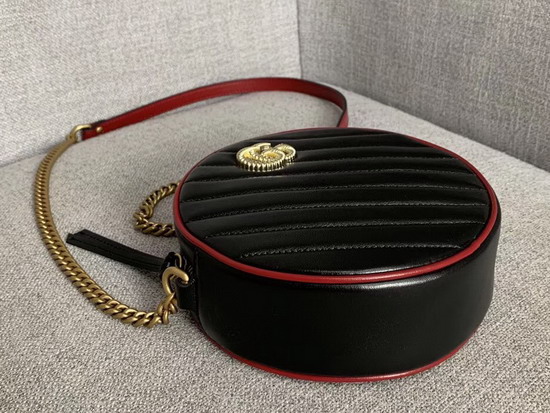 Gucci GG Marmont Mini Round Shoulder Bag Black Diagonal Matelasse Leather with a Vintage Effect 550154