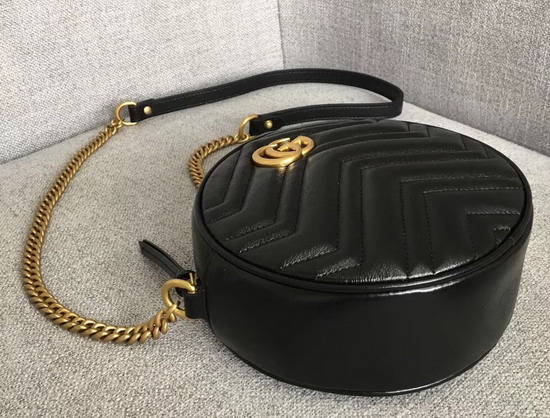 Gucci GG Marmont Mini Round Shoulder Bag Black Matelasse Chevron Leather with Heart