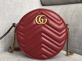 Gucci GG Marmont Mini Round Shoulder Bag Hibiscus Red Matelasse Chevron Leather with Heart