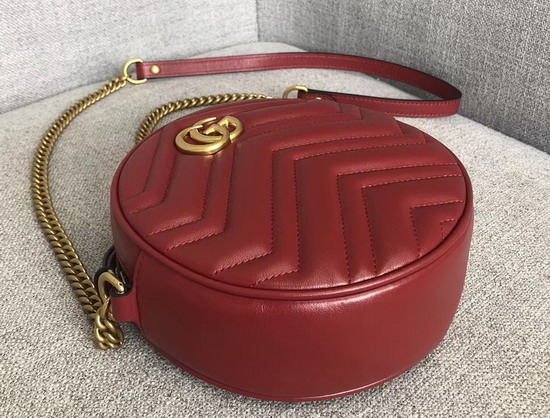 Gucci GG Marmont Mini Round Shoulder Bag Hibiscus Red Matelasse Chevron Leather with Heart