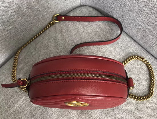 Gucci GG Marmont Mini Round Shoulder Bag Hibiscus Red Matelasse Chevron Leather with Heart