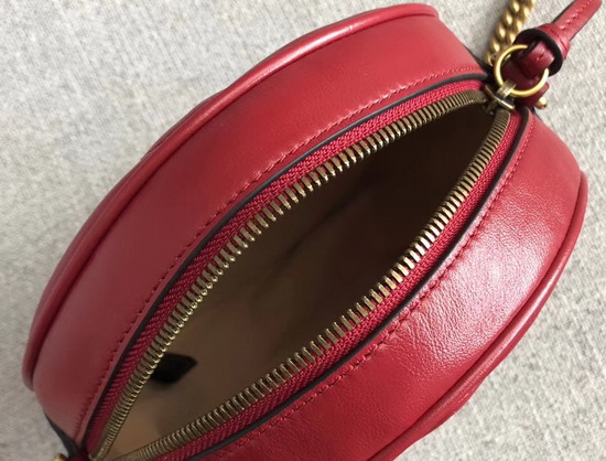 Gucci GG Marmont Mini Round Shoulder Bag Hibiscus Red Matelasse Chevron Leather with Heart