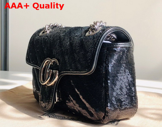 Gucci GG Marmont Mini Sequin Shoulder Bag Black Silk 446744 Replica