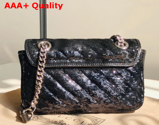 Gucci GG Marmont Mini Sequin Shoulder Bag Black Silk 446744 Replica