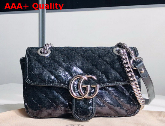 Gucci GG Marmont Mini Sequin Shoulder Bag Black Silk 446744 Replica