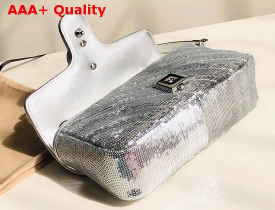 Gucci GG Marmont Mini Sequin Shoulder Bag Silver Silk 446744 Replica