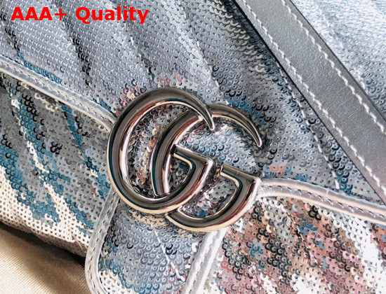 Gucci GG Marmont Mini Sequin Shoulder Bag Silver Silk 446744 Replica