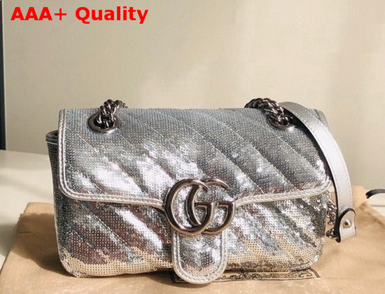 Gucci GG Marmont Mini Sequin Shoulder Bag Silver Silk 446744 Replica