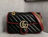 Gucci GG Marmont Mini Shoulder Bag in Black Diagonal Matelasse Leather with a Vintage Effect