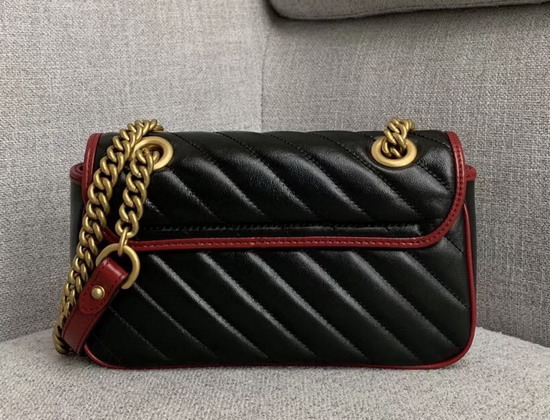 Gucci GG Marmont Mini Shoulder Bag in Black Diagonal Matelasse Leather with a Vintage Effect